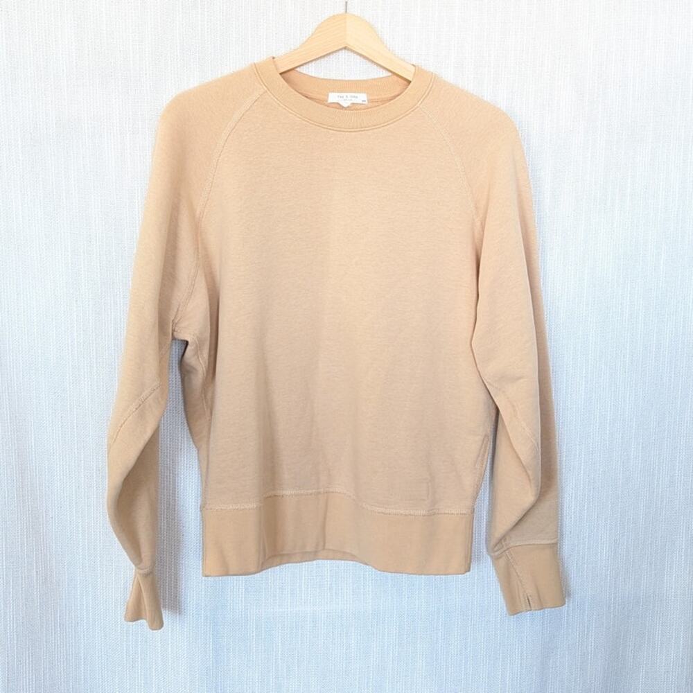 Rag & Bone Sweatshirt Womens M Beige Cotton Logo Crewneck Long Sleeve - Picture 2 of 14